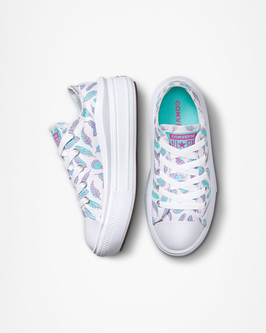 Zapatos Plataforma Converse Chuck Taylor All Star Move Feathers Bajas Niña Blancas Turquesa Claro | PE 7P4LW8